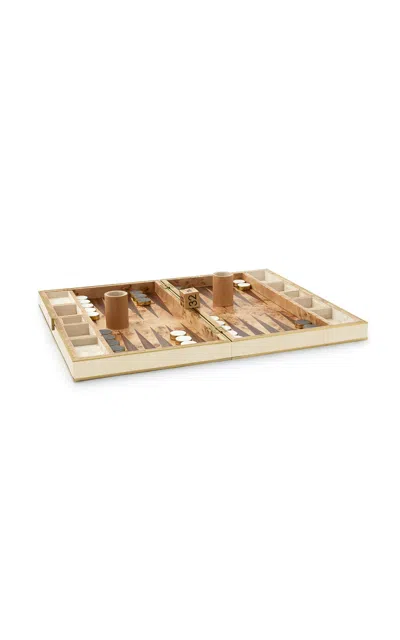 Aerin - Cream Shagreen Backgammon Set W/ Dice - Off-white In Brown