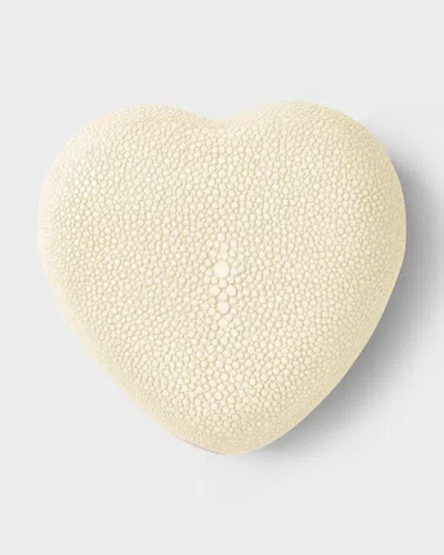 Aerin Dove Heart-shaped Shagreen Decorative Box In Cream