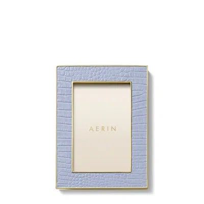 Aerin Embossed Leather Single Picture Frame In Hydrangea Blue