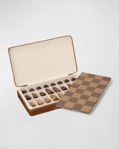 Aerin Enzo Leather Travel Chess Set In Brown