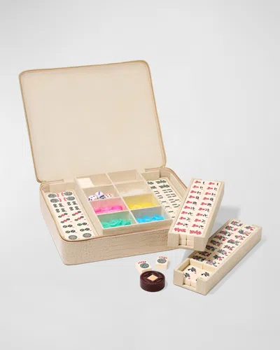 Aerin Enzo Leather Travel Mahjong Set In Neutral
