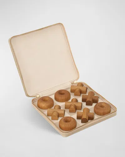 Aerin Enzo Leather Travel Tic-tac-toe Set In Fawn