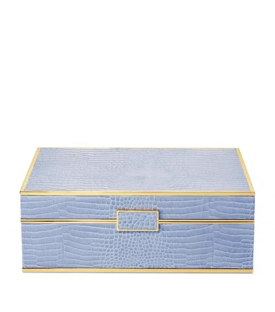 Aerin Large Leather Croc-embossed Jewellery Box In Blue