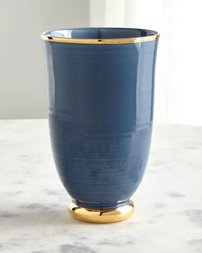 Aerin Large Ribbed Marion Tapered Ceramic Vase In Blue