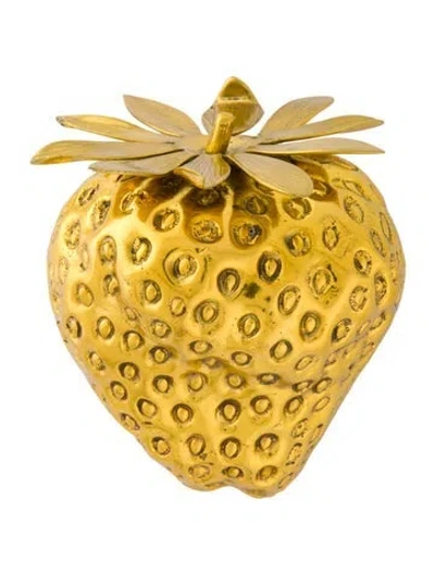 Pre-owned Aerin Metal Decortive Strawberry Paper Weight In Gold