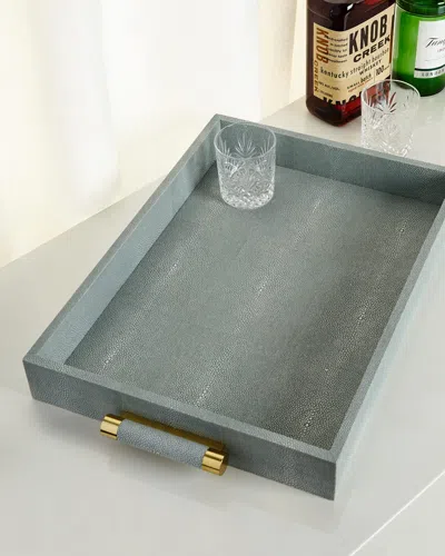 Aerin Mist Classic Faux-shagreen Serving Tray In Gray