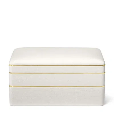 Aerin Piero Leather Large Stacked Jewelry Box In Off-white,brass
