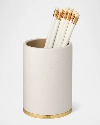 Aerin Piero Leather Pencil Cup In Shadow White