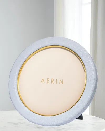 Aerin Piero Leather Round Photo Frame In Blue