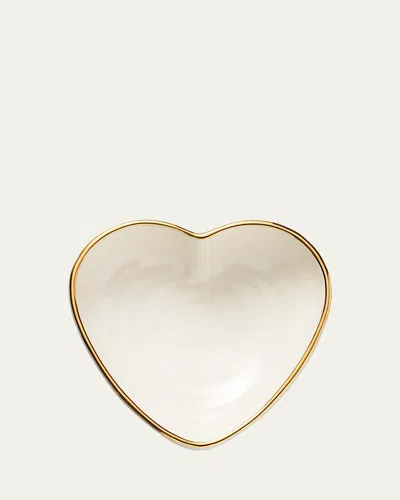 Aerin Ribbed 24k-gold Rim Heart Dish In Neutral