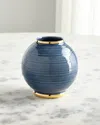 Aerin Ribbed Marion Round Ceramic Vase In Blue