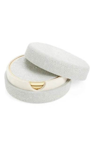 Aerin Shagreen Set Of 4 Coasters With Lidded Holder In White