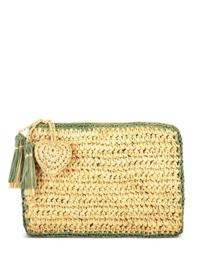 Aerin Small Raffia Tassel Clutch In Neutral