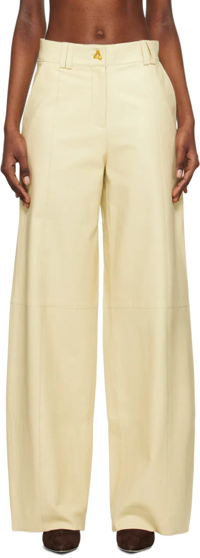 Aeron Beige Bouquet Leather Pants In Oyster 107