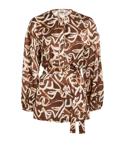 Aeron Belted Printed Blouse In Brown