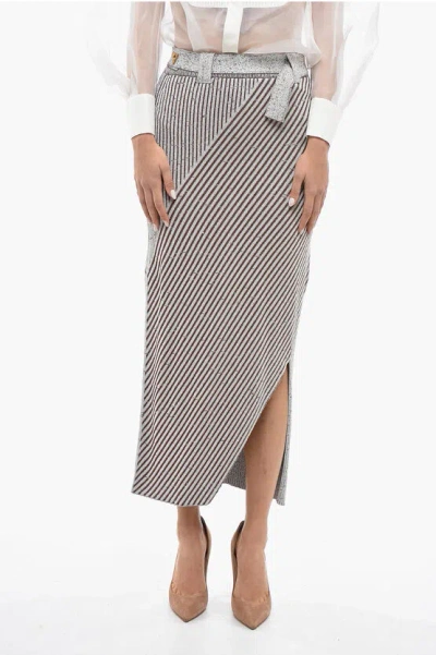 Aeron Belted Stretchy Sand Maxi Skirt In Brown