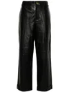 Aeron Cuffed Black Leather Trousers With Relaxed Fit In Black
