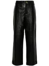 Aeron Cuffed Black Leather Trousers With Relaxed Fit In Black