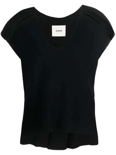 Aeron Hybrid V-neck Top In Black