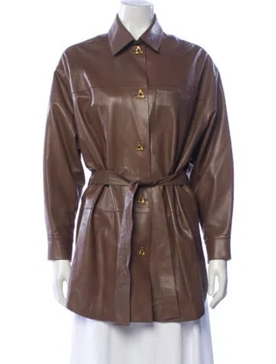 Pre-owned Aeron Lamb Leather Trench Coat In Brown