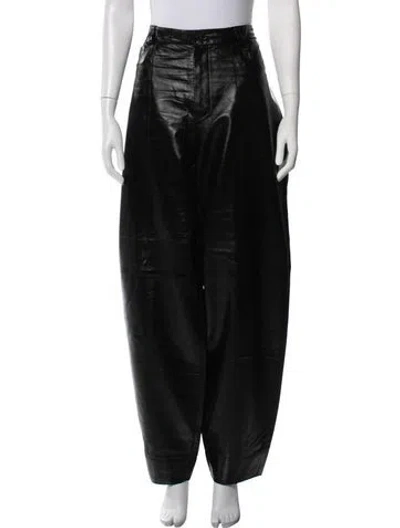 Pre-owned Aeron Lambskin Wide Leg Pants In Black