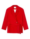 Aeron Leather Belted Jacket In Red