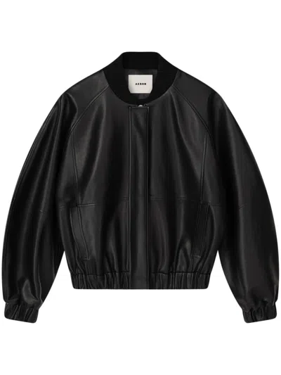 Aeron Leather Bomber Jacket In Black