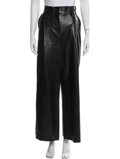 Pre-owned Aeron Leather Wide Leg Pants In Black