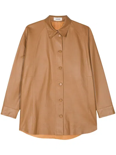 Aeron Longsleeve Leather Shirt In Brown