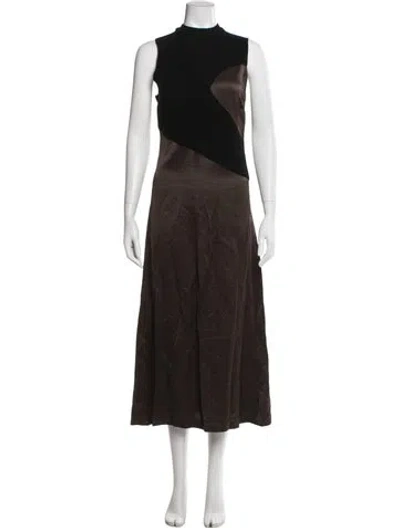Pre-owned Aeron Mock Neck Midi Length Dress In Brown