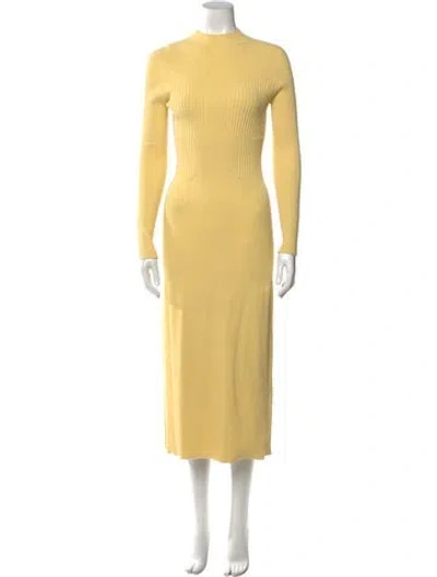Pre-owned Aeron Mock Neck Midi Length Dress In Yellow