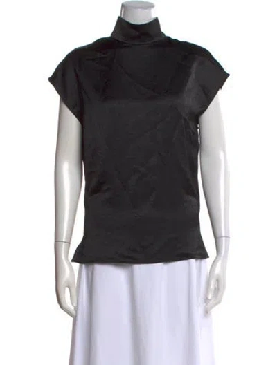 Pre-owned Aeron Mock Neck Short Sleeve Top W/ Tags In Black
