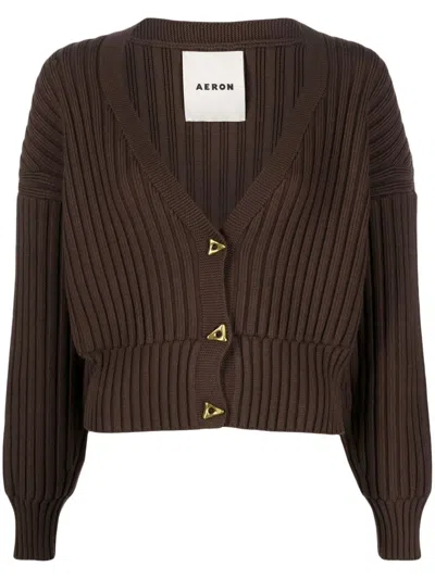 Aeron Cropped Knitted Cardigan In Brown