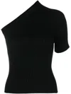Aeron One-shoulder Asymmetric Knit Top In Black
