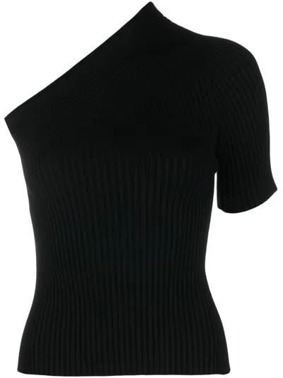 Aeron One-shoulder Asymmetric Knit Top In Schwarz