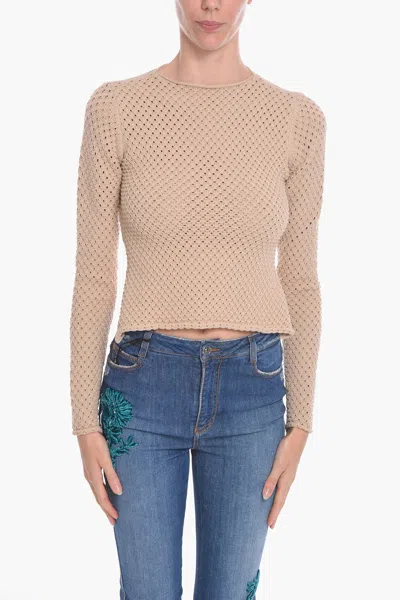 Aeron Openwork Crochet Sweather With Open Back In Beige