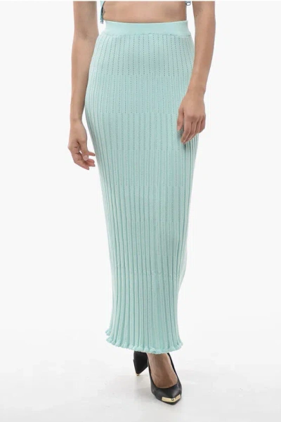 Aeron Ribbed Aria Maxi Skirt With Elastic Waistband In Blue