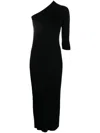 Aeron Ribbed Asymmetric Midi Dress In Schwarz