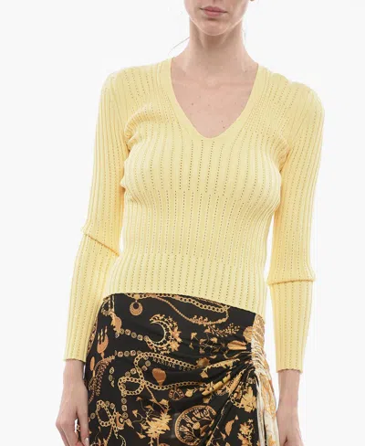Aeron Ribbed-knit V-neck Jumper In Yellow