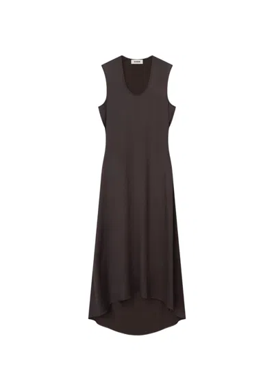 Aeron Sansa - Satin Asymmetrical Midi Dress In Black