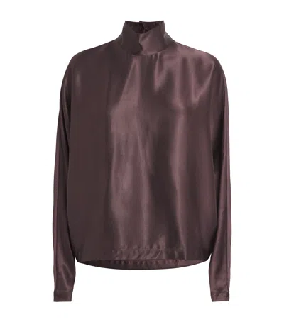 Aeron Satin High-neck Katniss Top In Grey