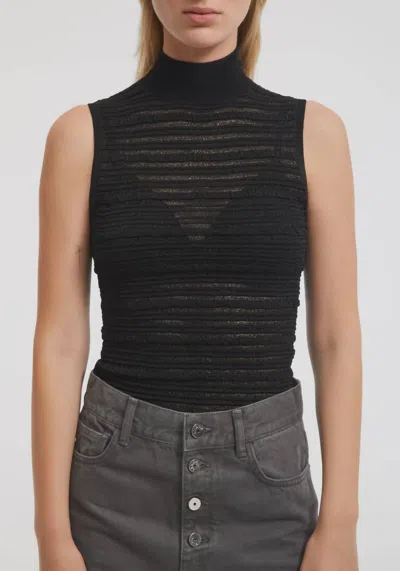 Aeron Semi Sheer Mockneck Top In Black