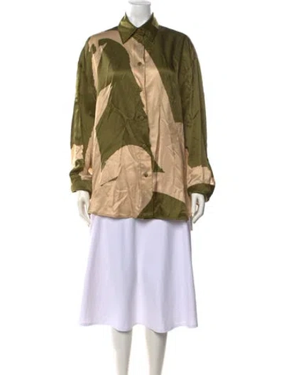 Pre-owned Aeron Silk Patterned Button-up Top In Neutrals