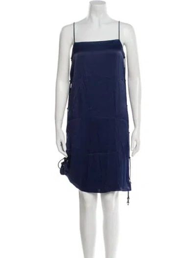Pre-owned Aeron Square Neckline Knee-length Dress In Blue