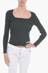 Aeron Squared Neck Finesse Ribbed Sweater In Green