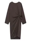 Aeron Twist-front Satin Midi Dress In Brown