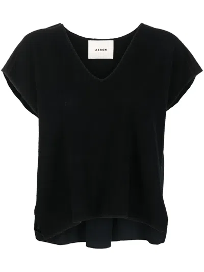 Aeron V-neck Short-sleeved T-shirt In Black