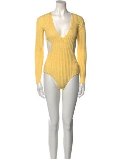 Pre-owned Aeron V-neck Long Sleeve Bodysuit In Yellow