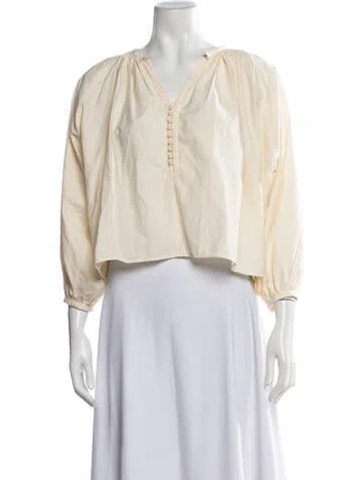 Pre-owned Aeron V-neck Three-quarter Sleeve Top In Neutrals