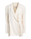 Aeron Woman Blazer Cream Size 10 Linen, Cotton, Elastane, Polyamide In White